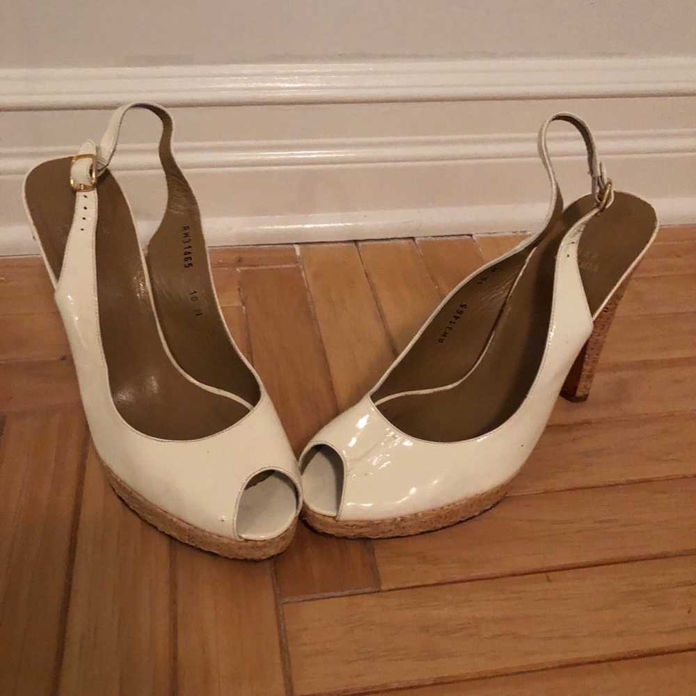 Stuart Weitzman White Patent Peep Toe Heels